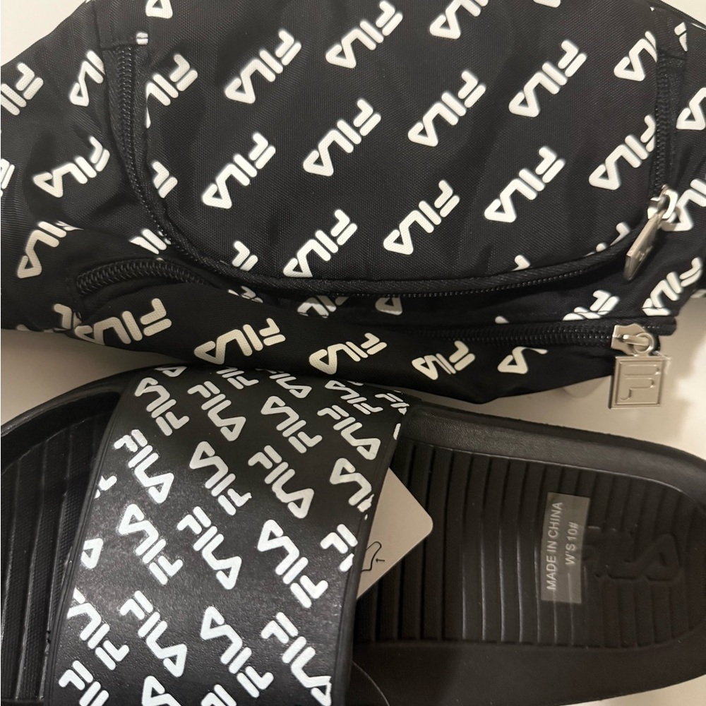Fila Black and White Slide and Fanny Pack Combo Women’s size 10 New with Tags